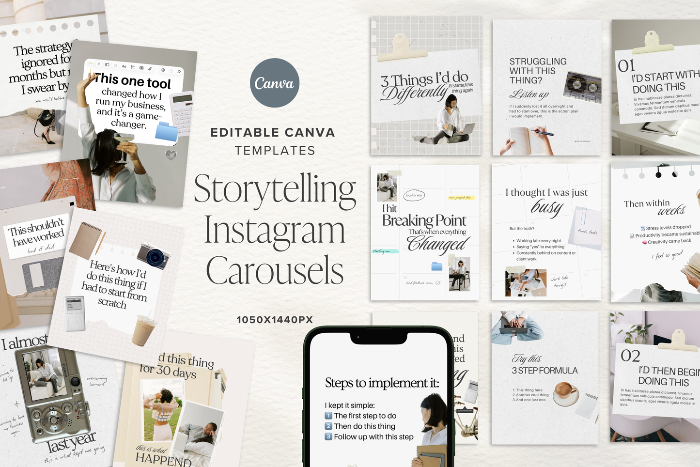 Instagram Carousel Templates for Small Business Canva Story Telling Social Media Posts collage scrapbook style | Digital Downloads