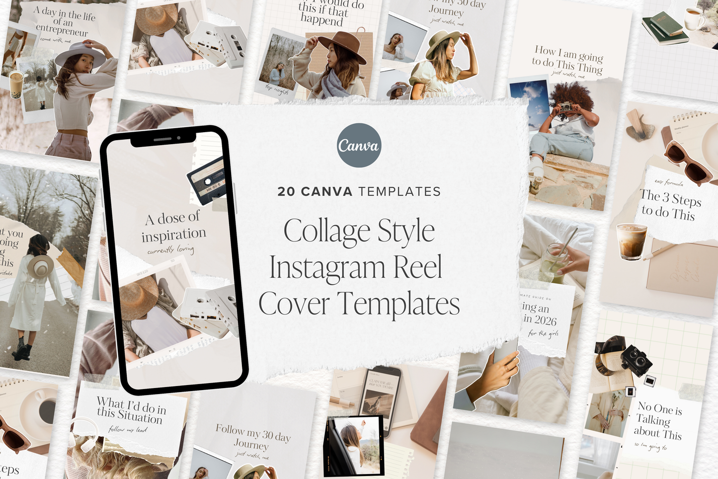 Aesthetic Collage Scrapbook Style Instagram Reel Cover Templates for Canva | Reels Cover Template, Instagram Canva, Instagram content | Digital Product