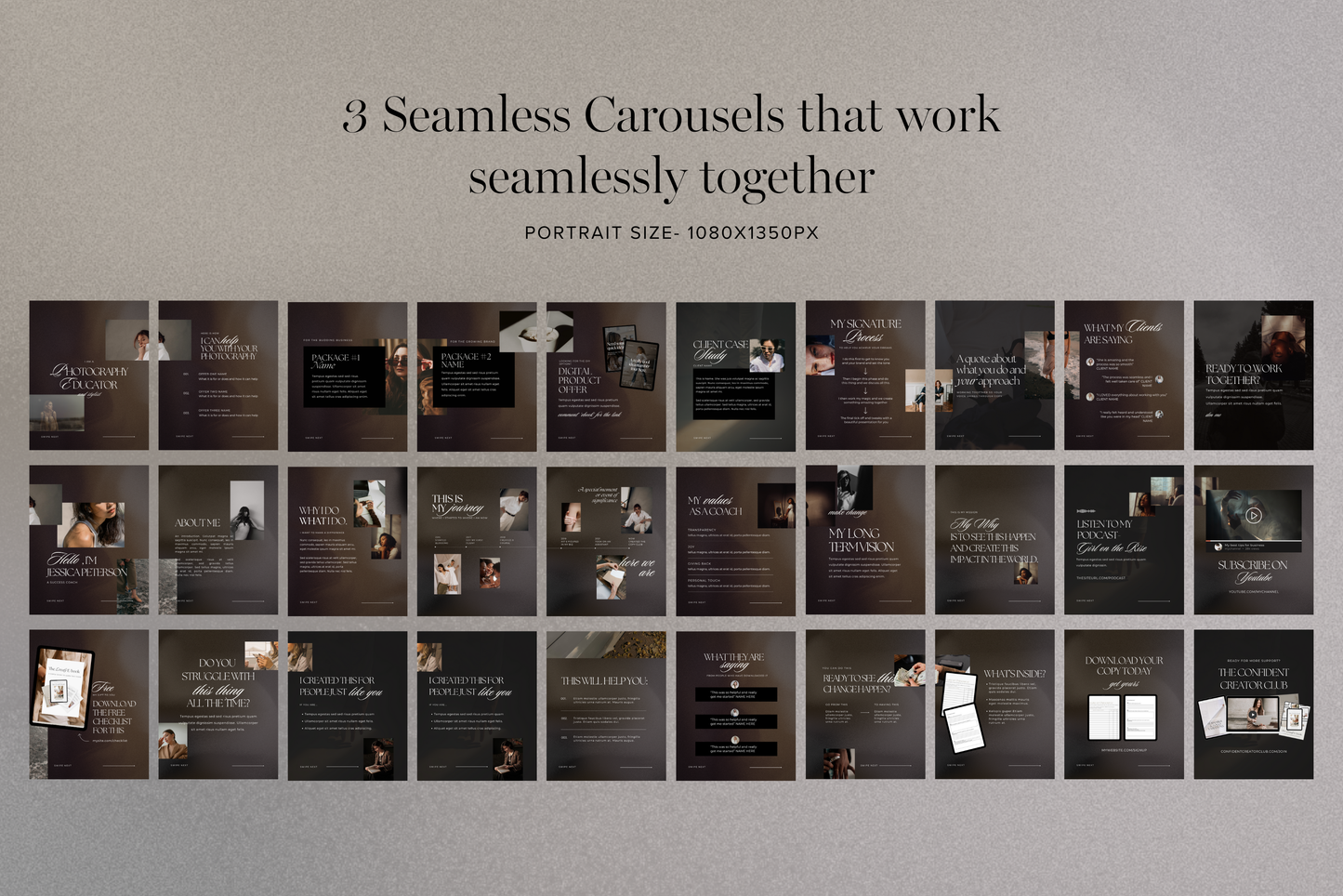 Instagram Pinned Post Banner Dark Mode Carousels Template Seamless Promotional IG Carousels (Digital Download)
