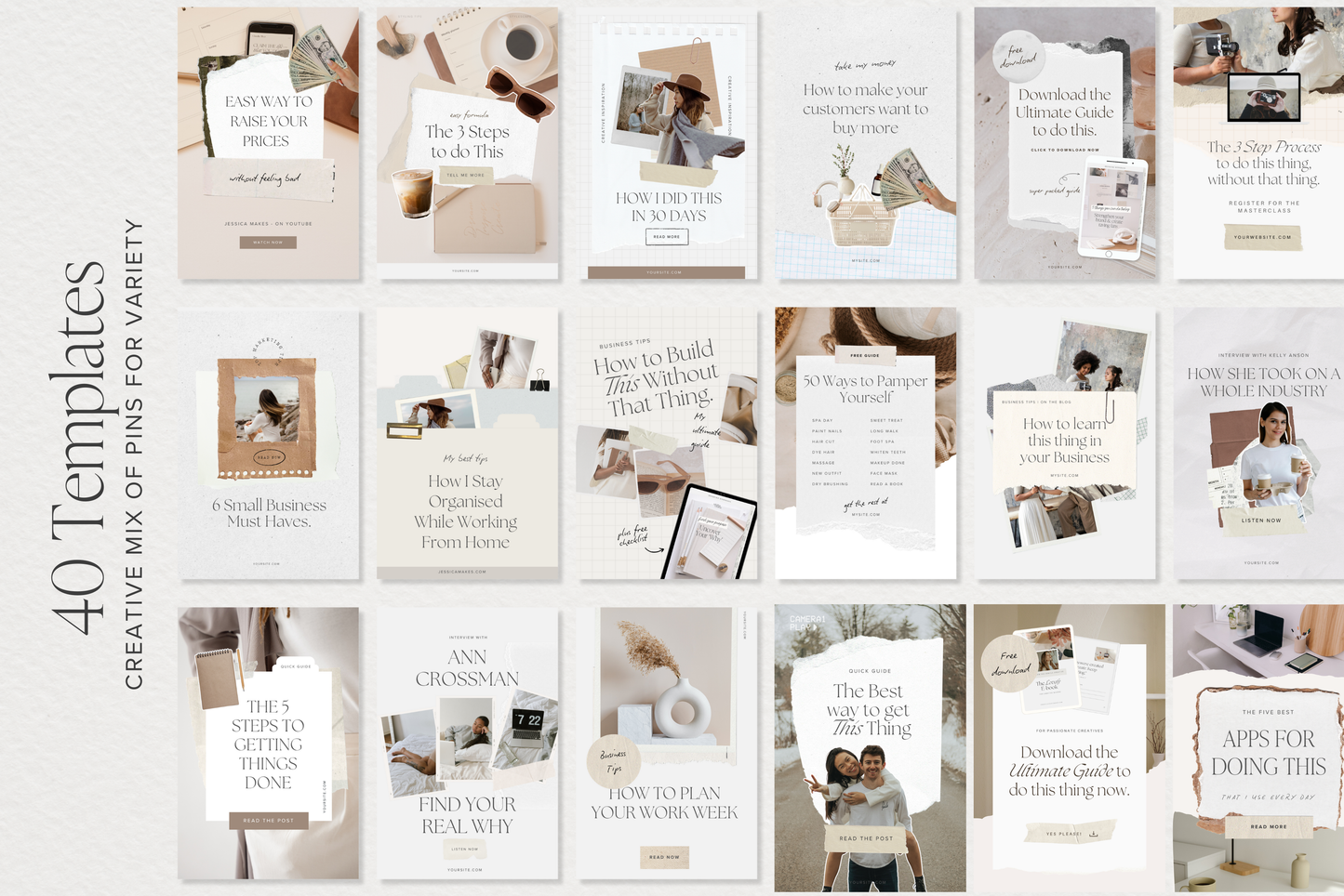 Pinterest Pin Collage Templates for Canva | Canva Pin Templates, Pinterest Design, social media content canva templates