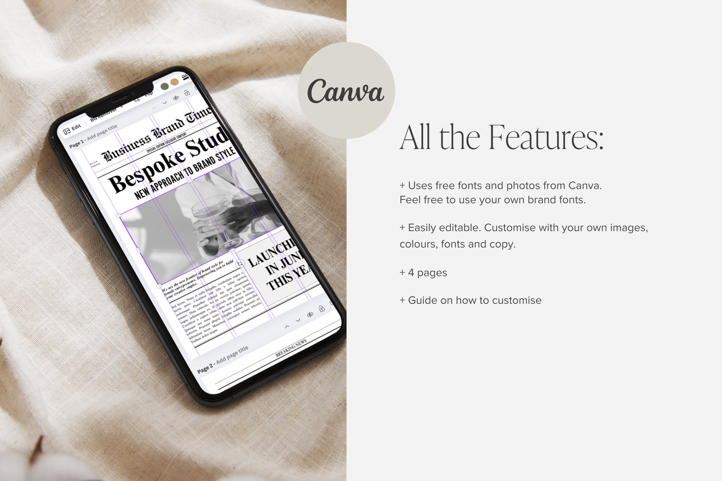 Canva Business Brand Newspaper Template, Editable Newspaper Announcement, Custom Newspaper For Branding Photoshoot | Digital Download