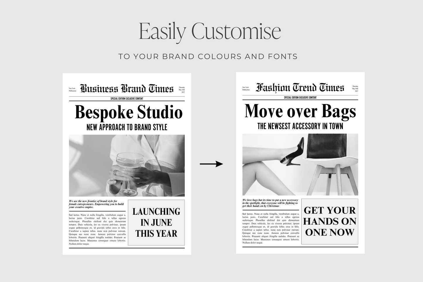 Canva Business Brand Newspaper Template, Editable Newspaper Announcement, Custom Newspaper For Branding Photoshoot | Digital Download