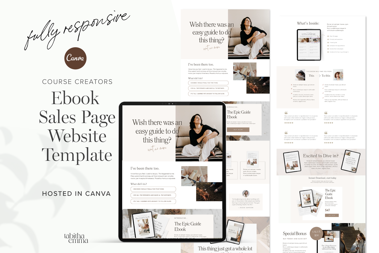 Ebook Sales Page Template Canva Website (Digital Download)