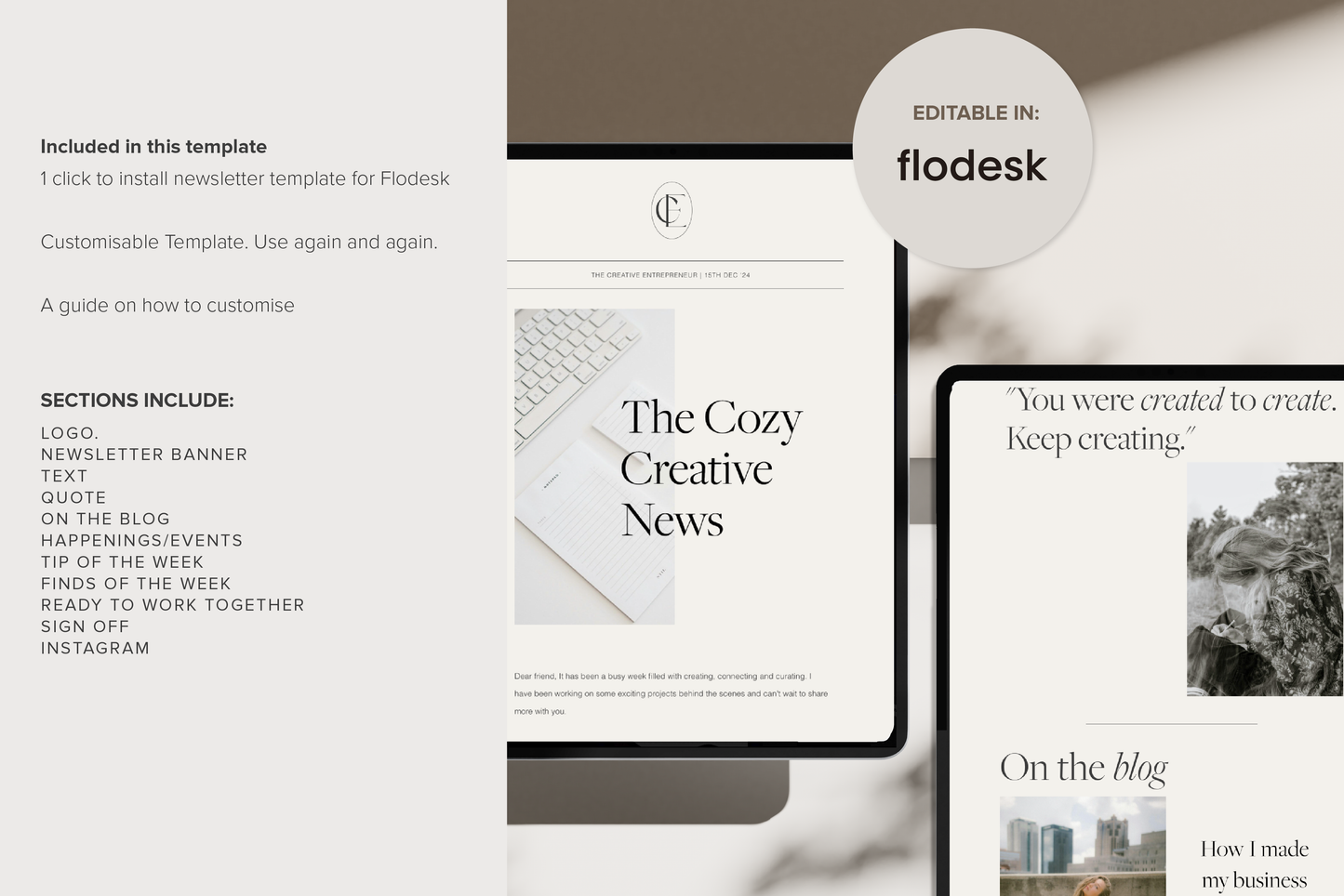 Flodesk Email Newsletter Template | Weekly News Email Marketing for Small Business, Coach, Blogger (Digital Download)
