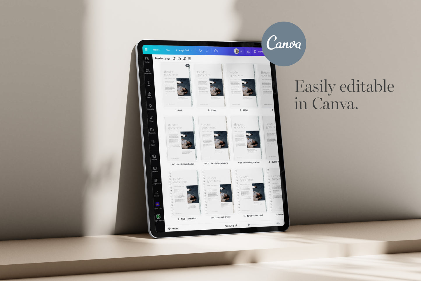 Editable Digital Tab Document Kit Canva Template