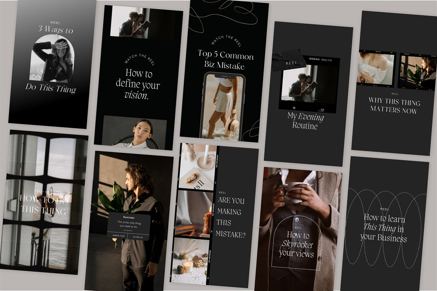 Instagram Dark Luxury Reel Cover Templates for Canva (Digital Downloads)