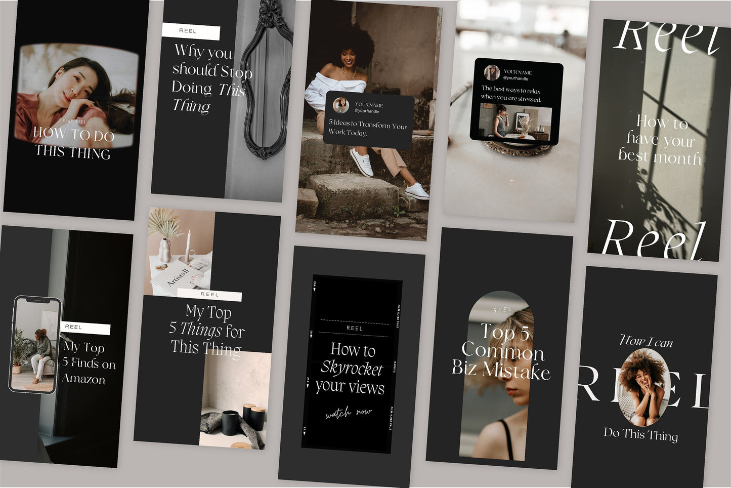 Instagram Dark Luxury Reel Cover Templates for Canva (Digital Downloads)