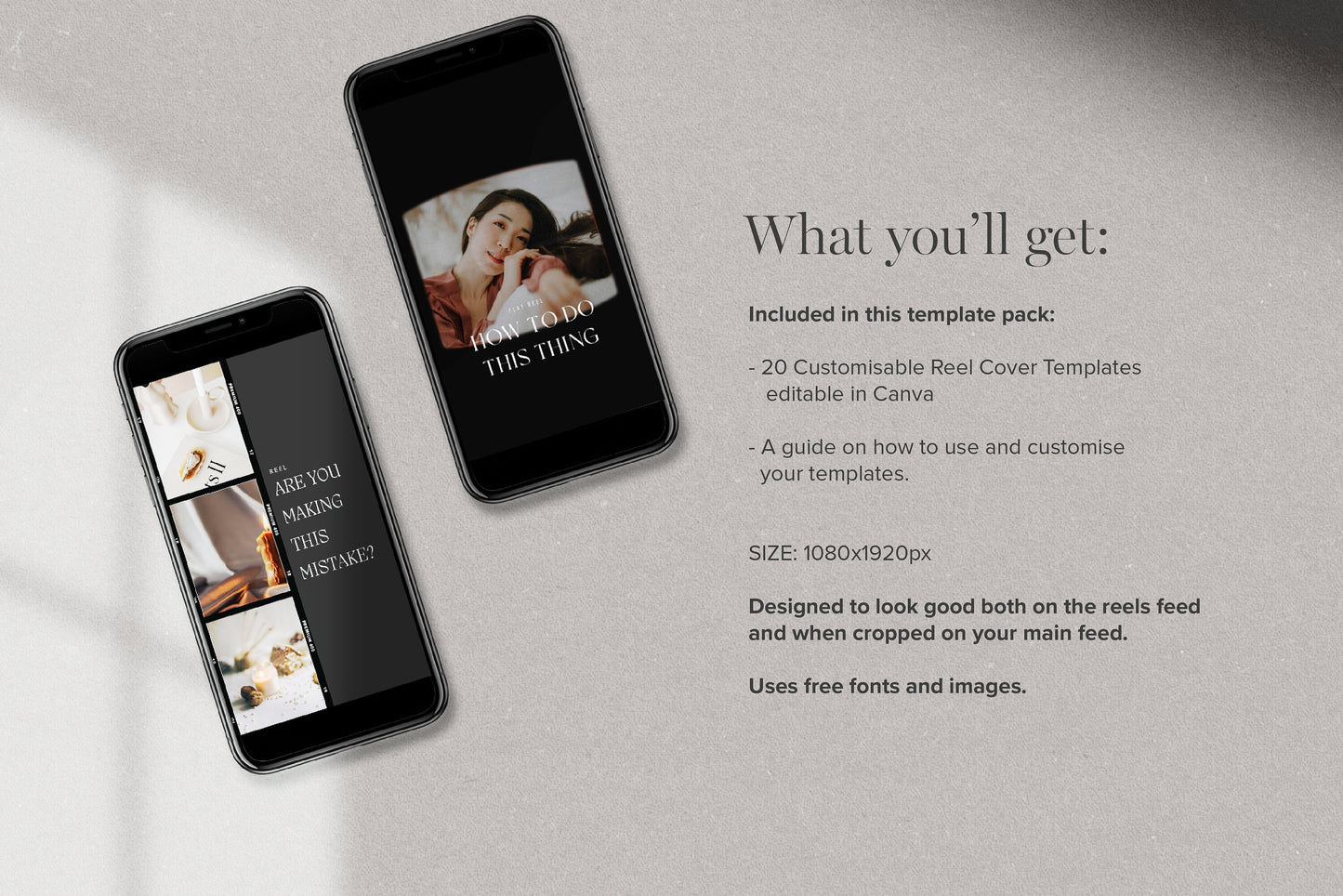 Instagram Dark Luxury Reel Cover Templates for Canva (Digital Downloads)