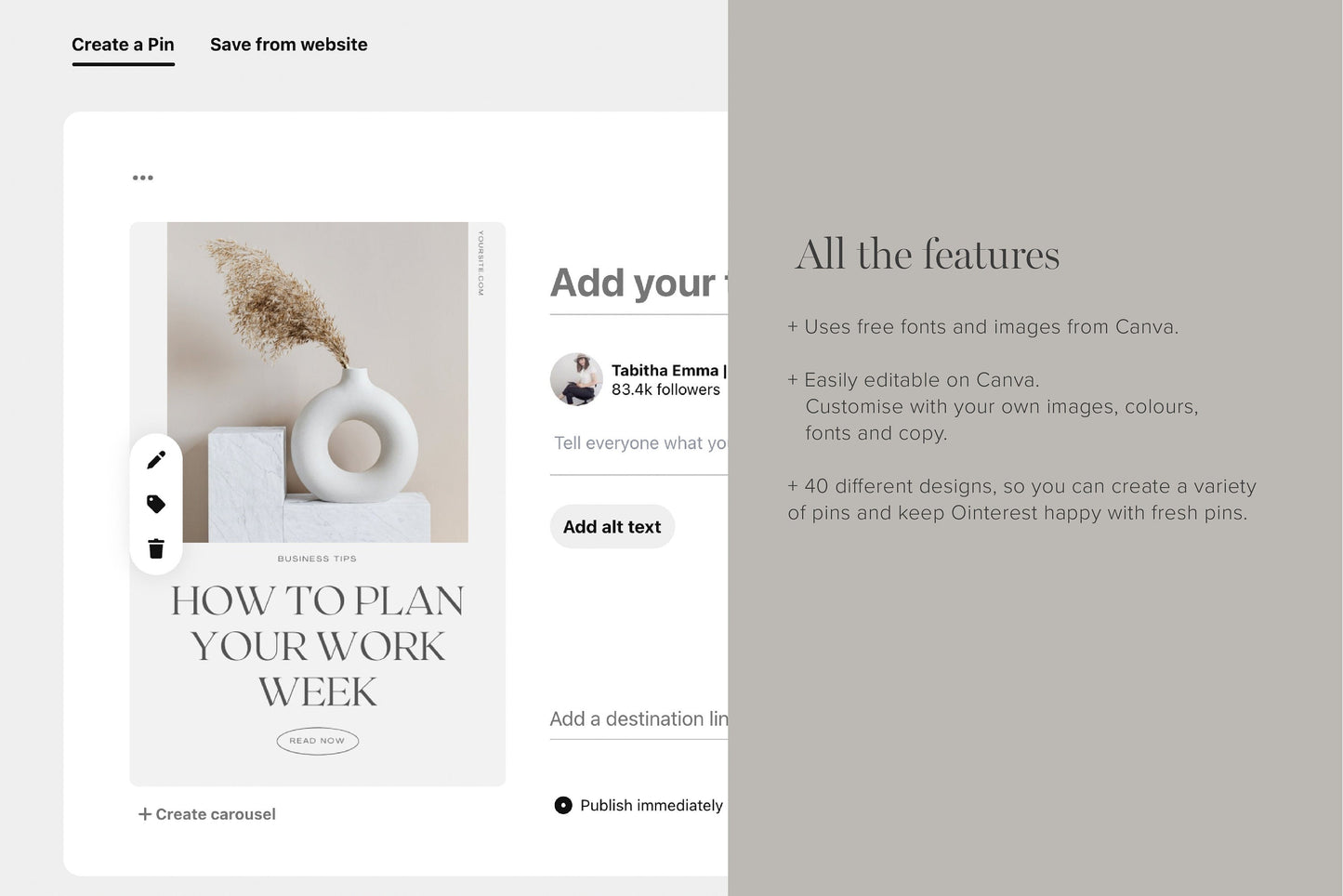 Pinterest Pin Templates for Canva (Digital Download)