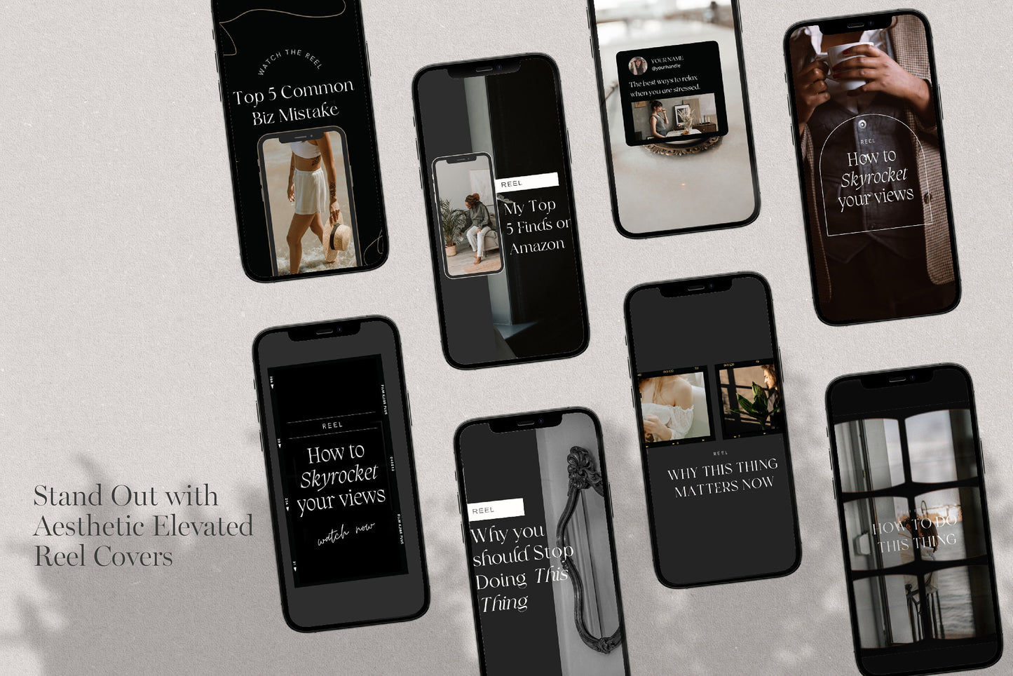 Instagram Dark Luxury Reel Cover Templates for Canva (Digital Downloads)
