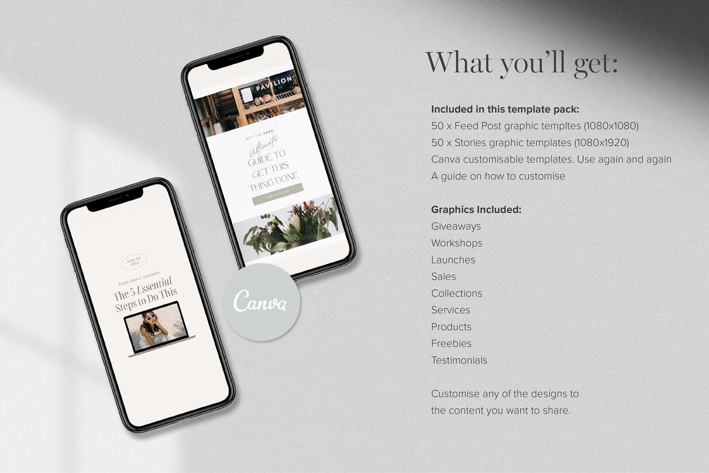 Instagram Promotional Canva Templates 100 Feed and Stories Graphics (Digital Download)