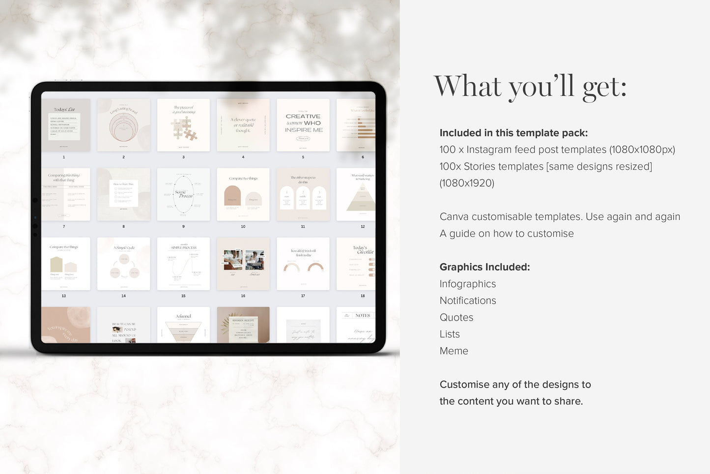 Instagram Shareable Canva Templates 200 Feed and Stories Graphics (Digital Download)