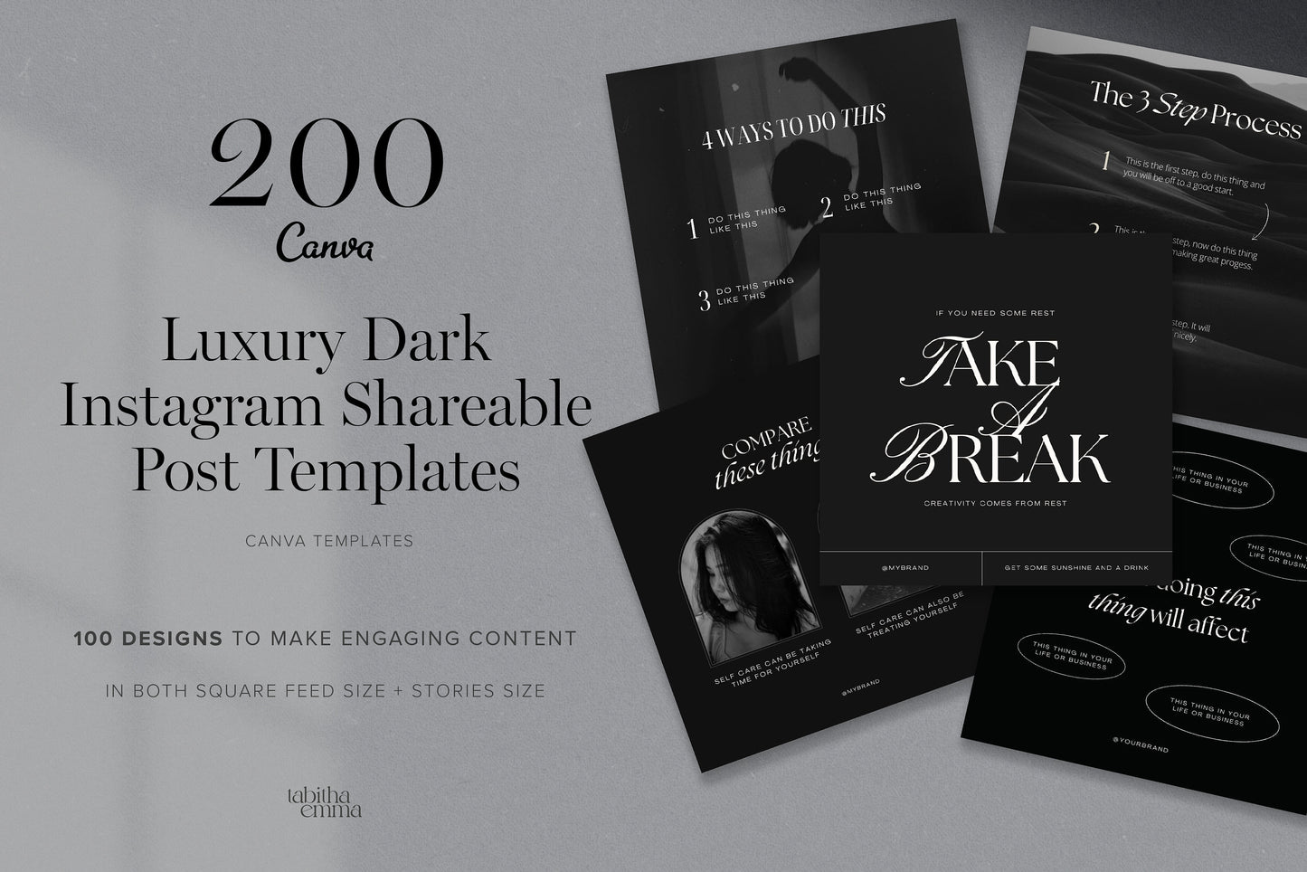 luxury dark instagram shareable post canva templates