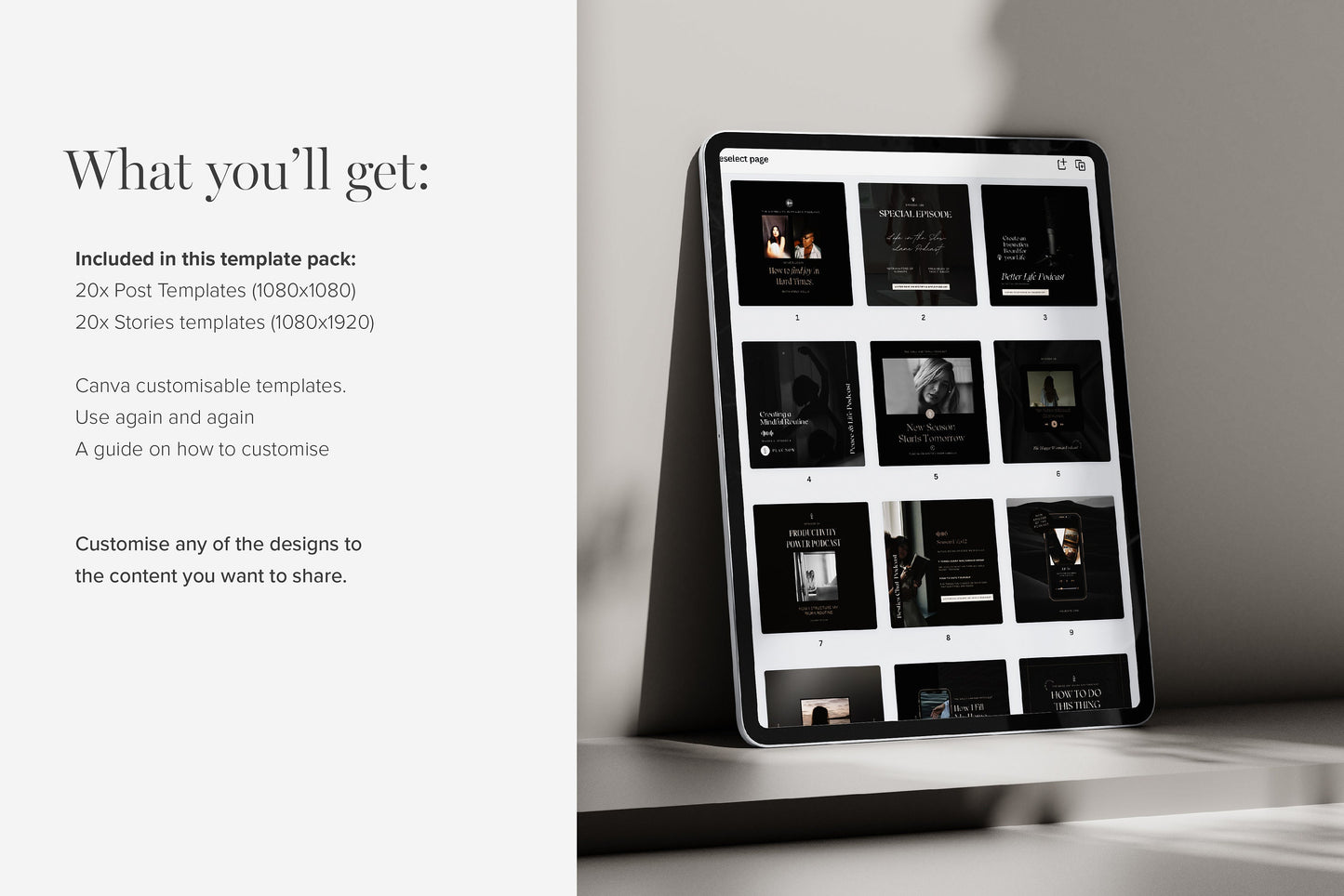 Instagram Dark Luxury Podcast Promotion Templates for Canva (Digital Download)