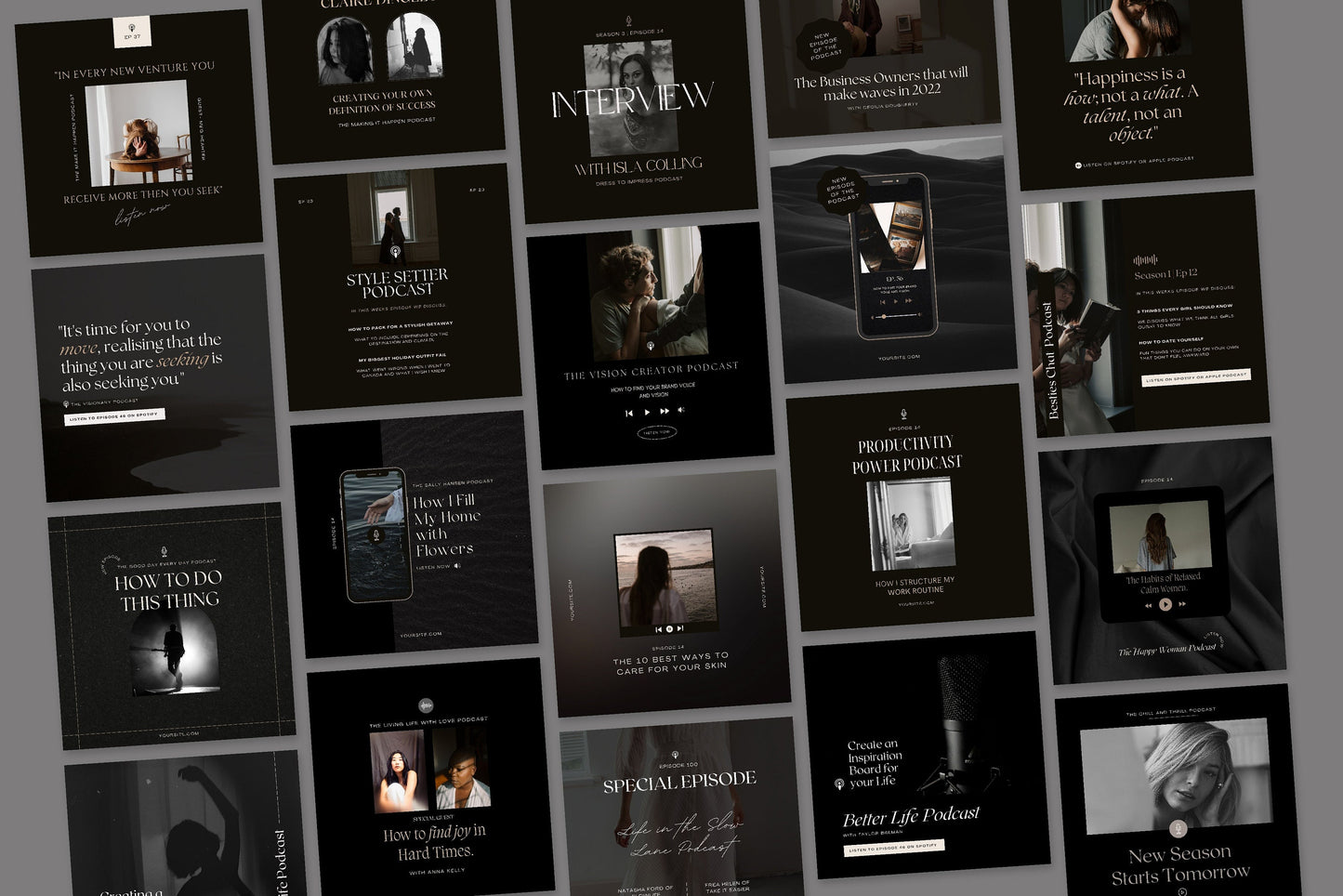 Instagram Dark Luxury Podcast Promotion Templates for Canva (Digital Download)