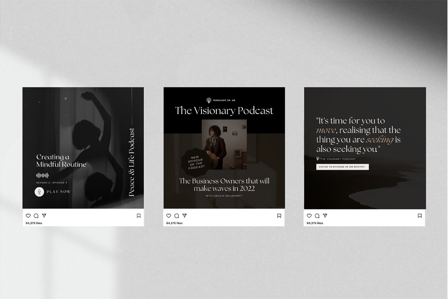 Instagram Dark Luxury Podcast Promotion Templates for Canva (Digital Download)