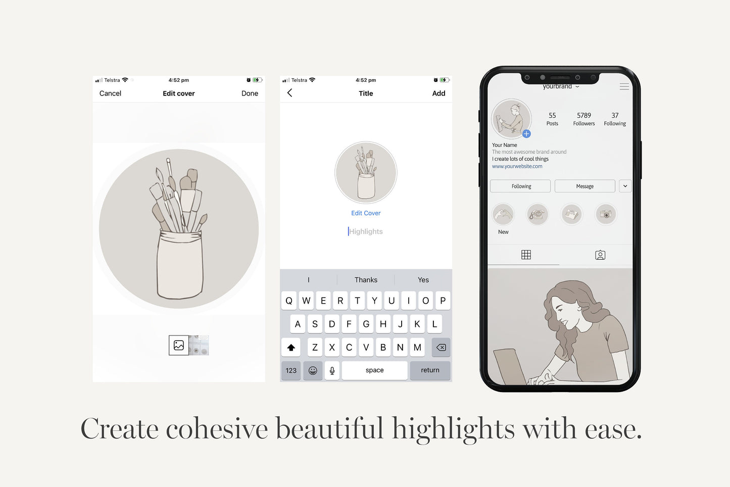 Instagram Story Highlight Covers Customisable Icon Set for Creative Business Unique Illustrations (Digital Download)