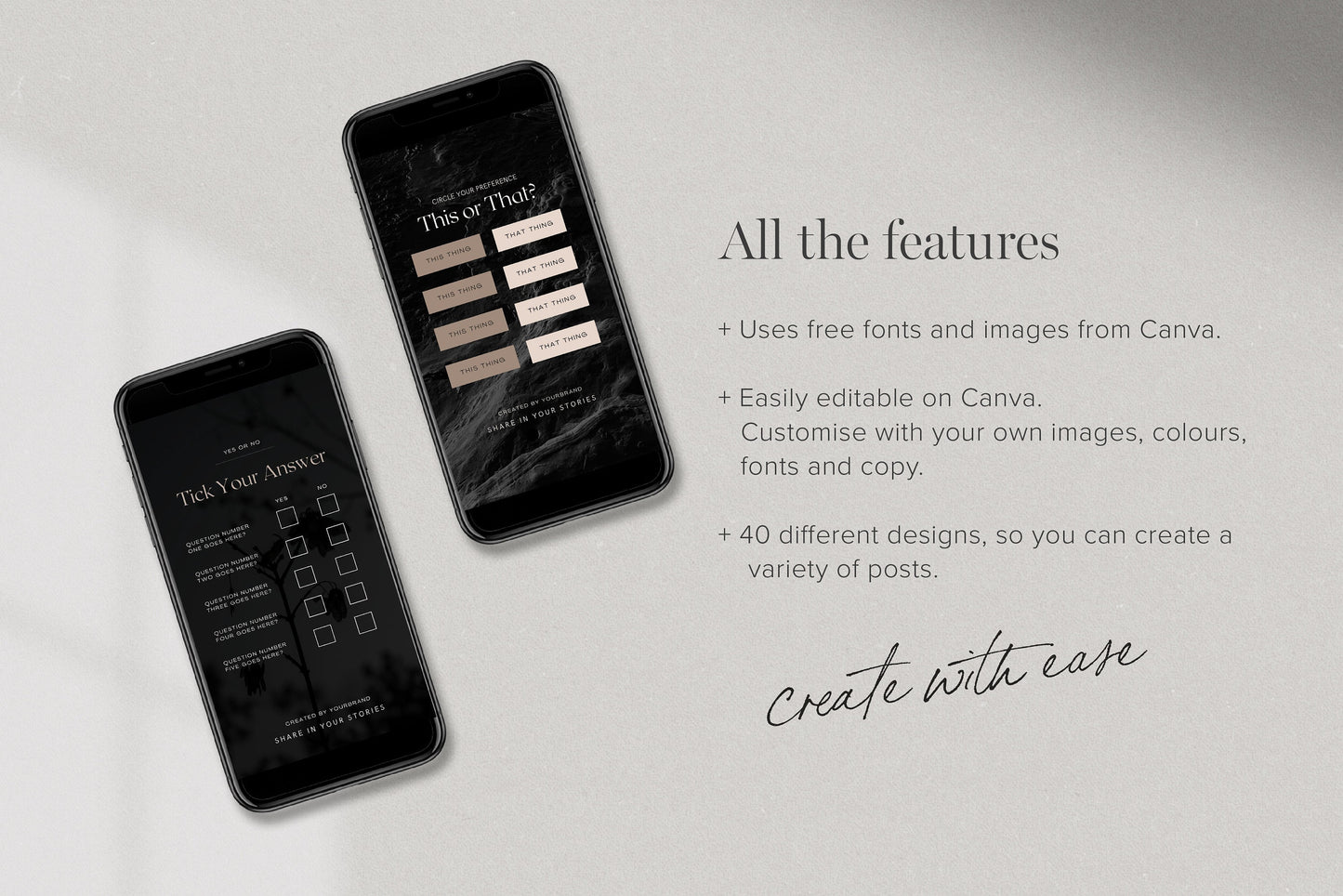 Instagram Stories Dark Mode Luxury Engagement Boost Canva Templates 40 Graphics (Digital Download)