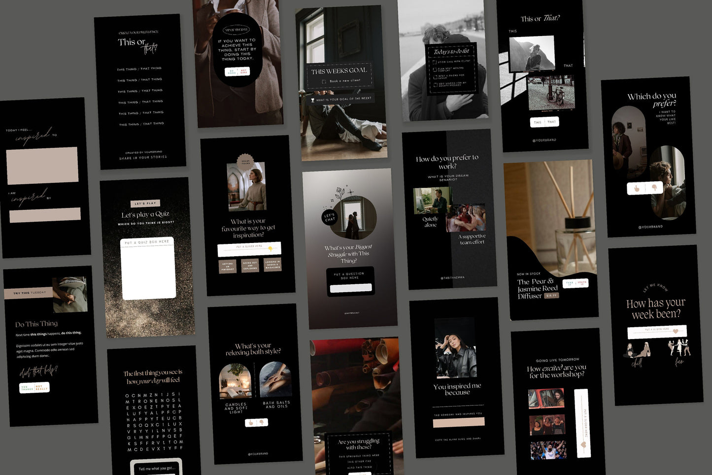 Instagram Stories Dark Mode Luxury Engagement Boost Canva Templates 40 Graphics (Digital Download)