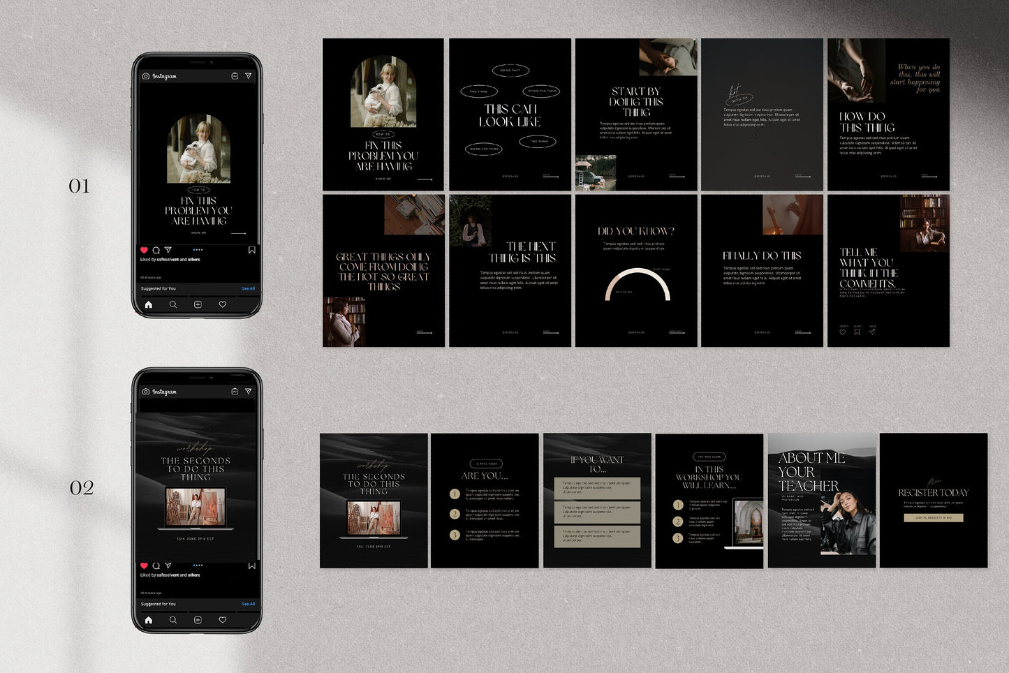 Instagram Carousel Dark Luxury Coach Templates for Canva (Digital Download)