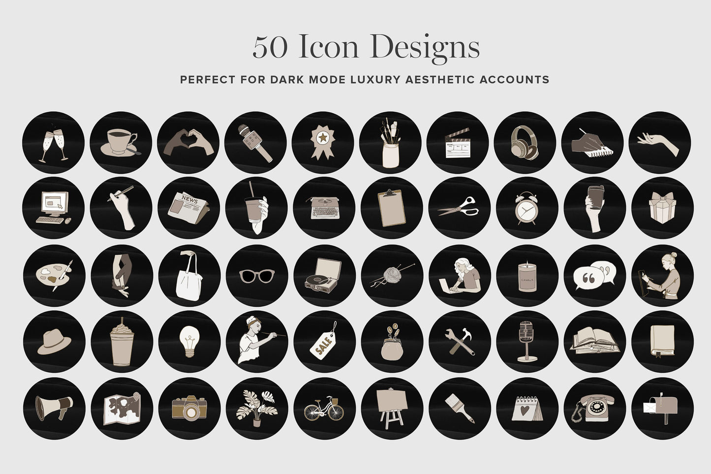 Dark Mode Instagram Story Highlight Covers Customisable Icon Set (Digital Download)