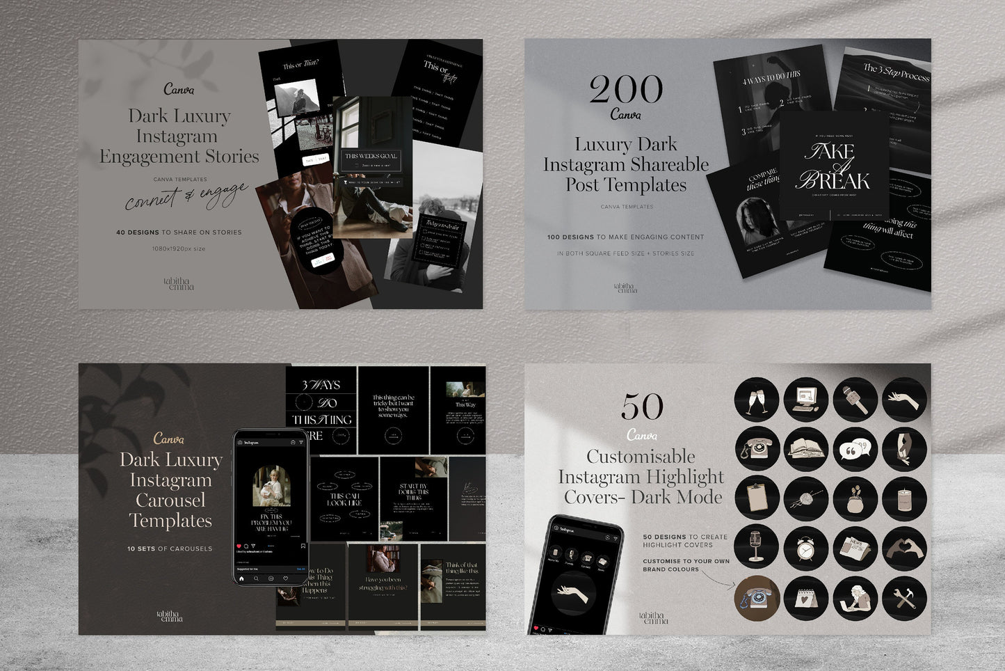 Instagram Canva Templates Bundle Luxury Dark Mode (Digital Download)