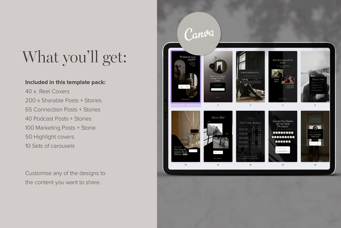 Instagram Canva Templates Bundle Luxury Dark Mode (Digital Download)