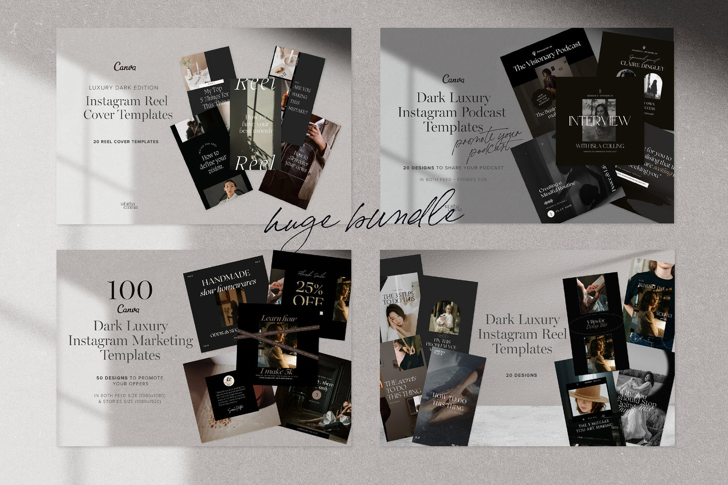 Instagram Canva Templates Bundle Luxury Dark Mode (Digital Download)