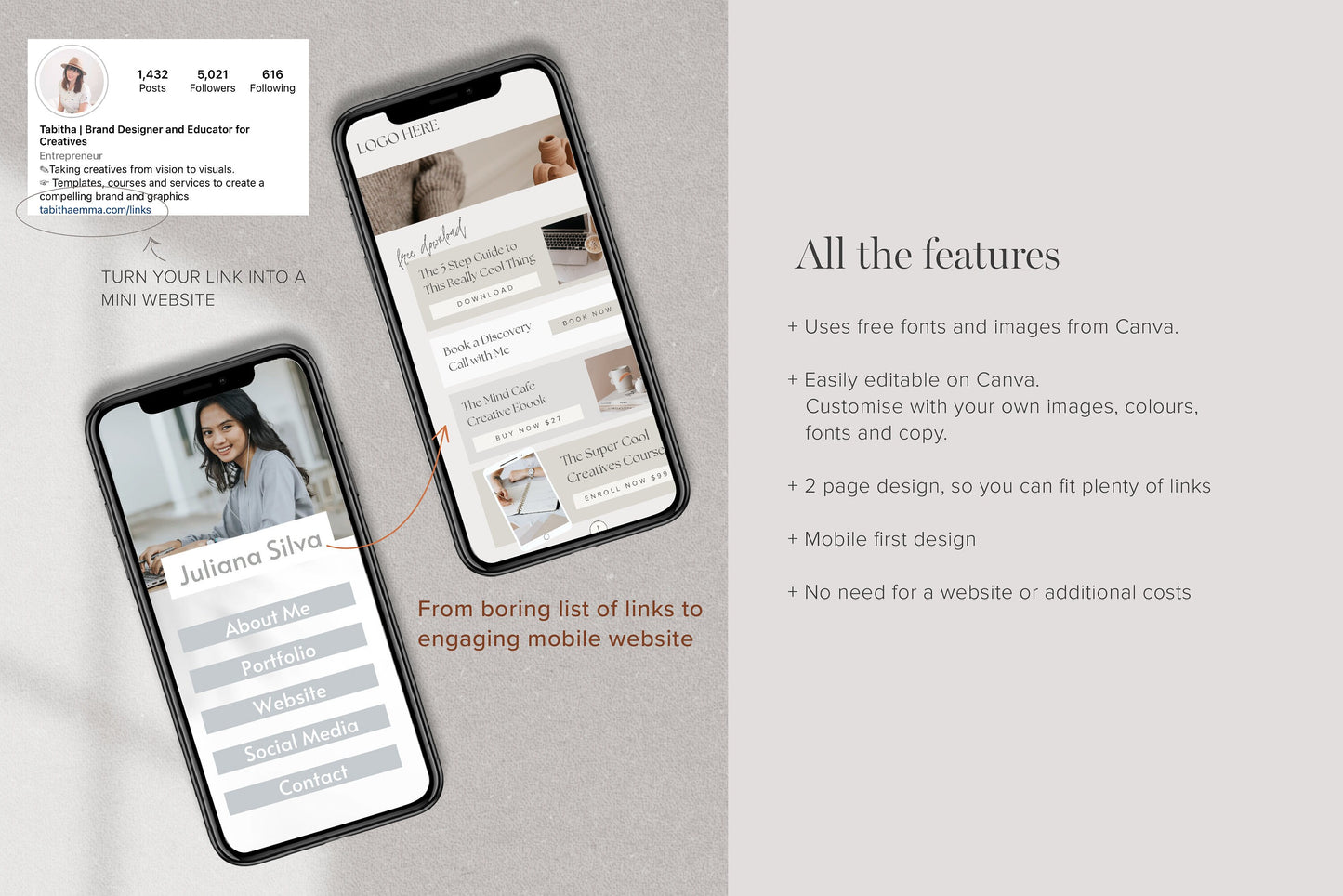 Instagram Link In Bio Editable Template Canva Website Landing Page (Digital Download)