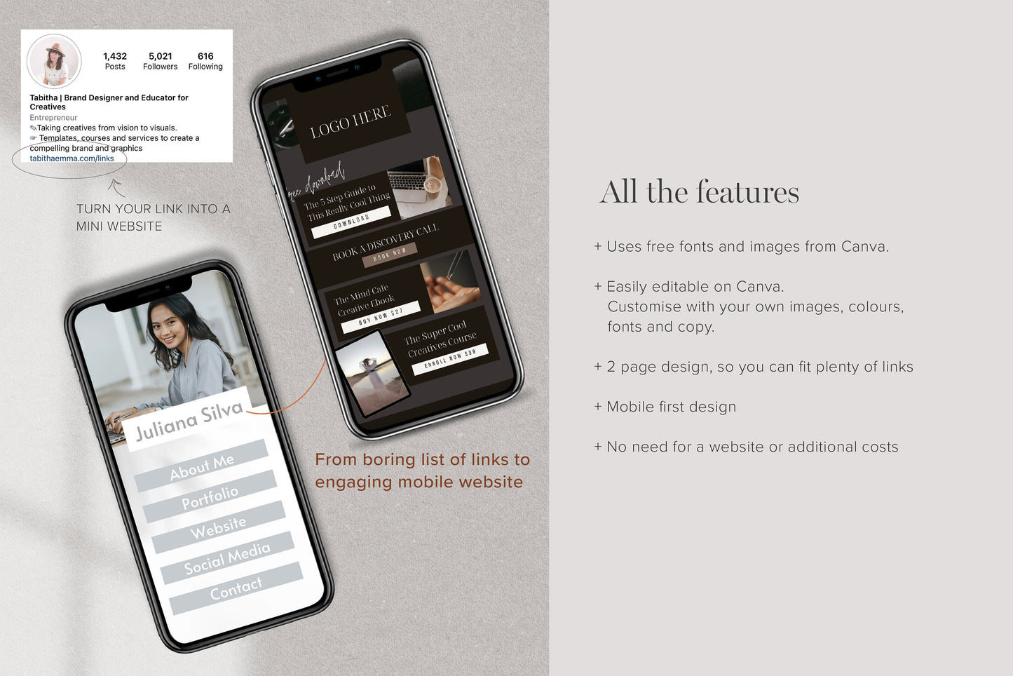 Instagram Link In Bio Template Canva Website DARK MODE (Digital Download)