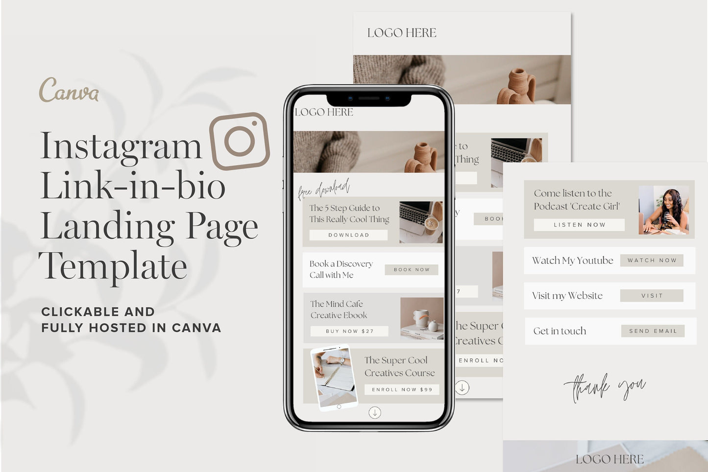 instagram link in bio landing page canva template