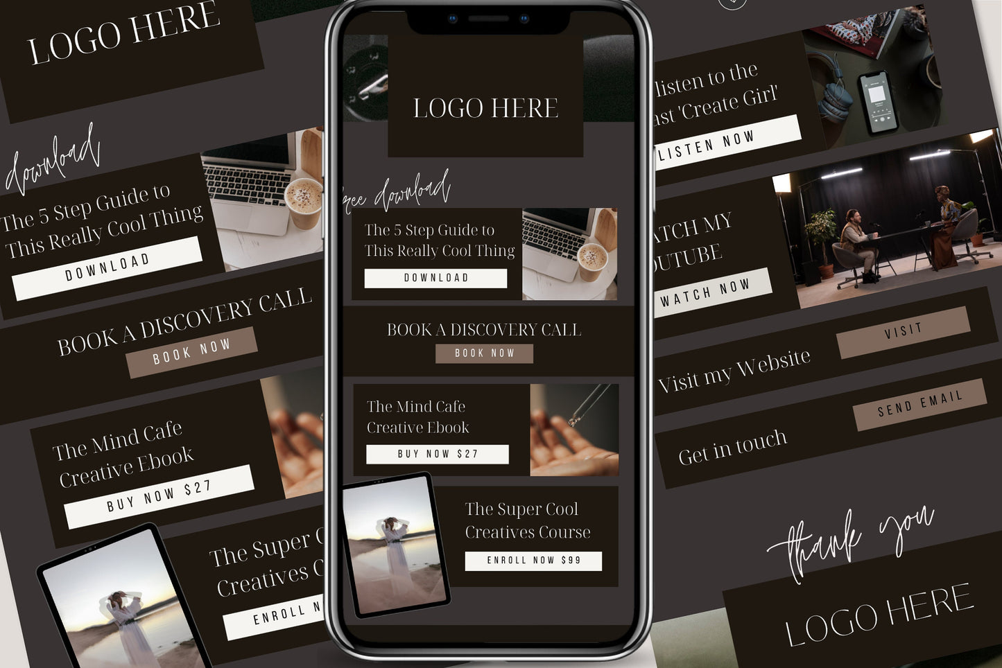 Instagram Link In Bio Template Canva Website DARK MODE (Digital Download)