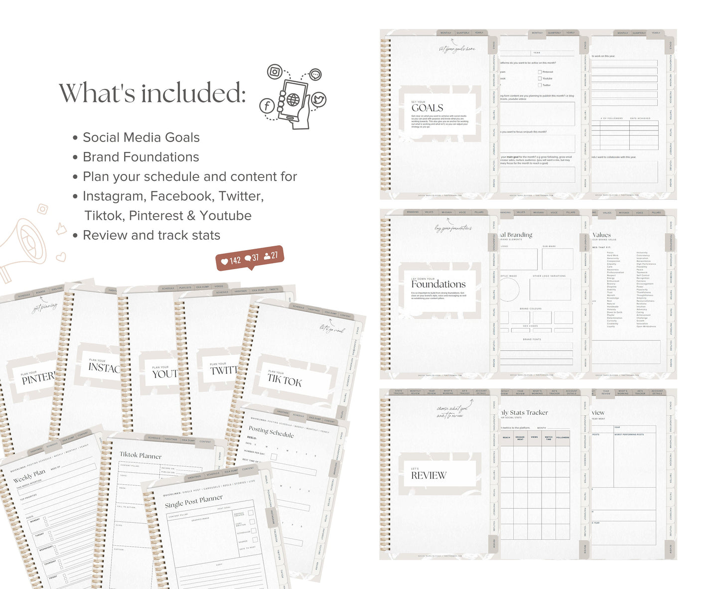 Social Media Digital Goal Planner for Business Owner PDF - Goodnotes Noteshelf and Notability (Digital Download)