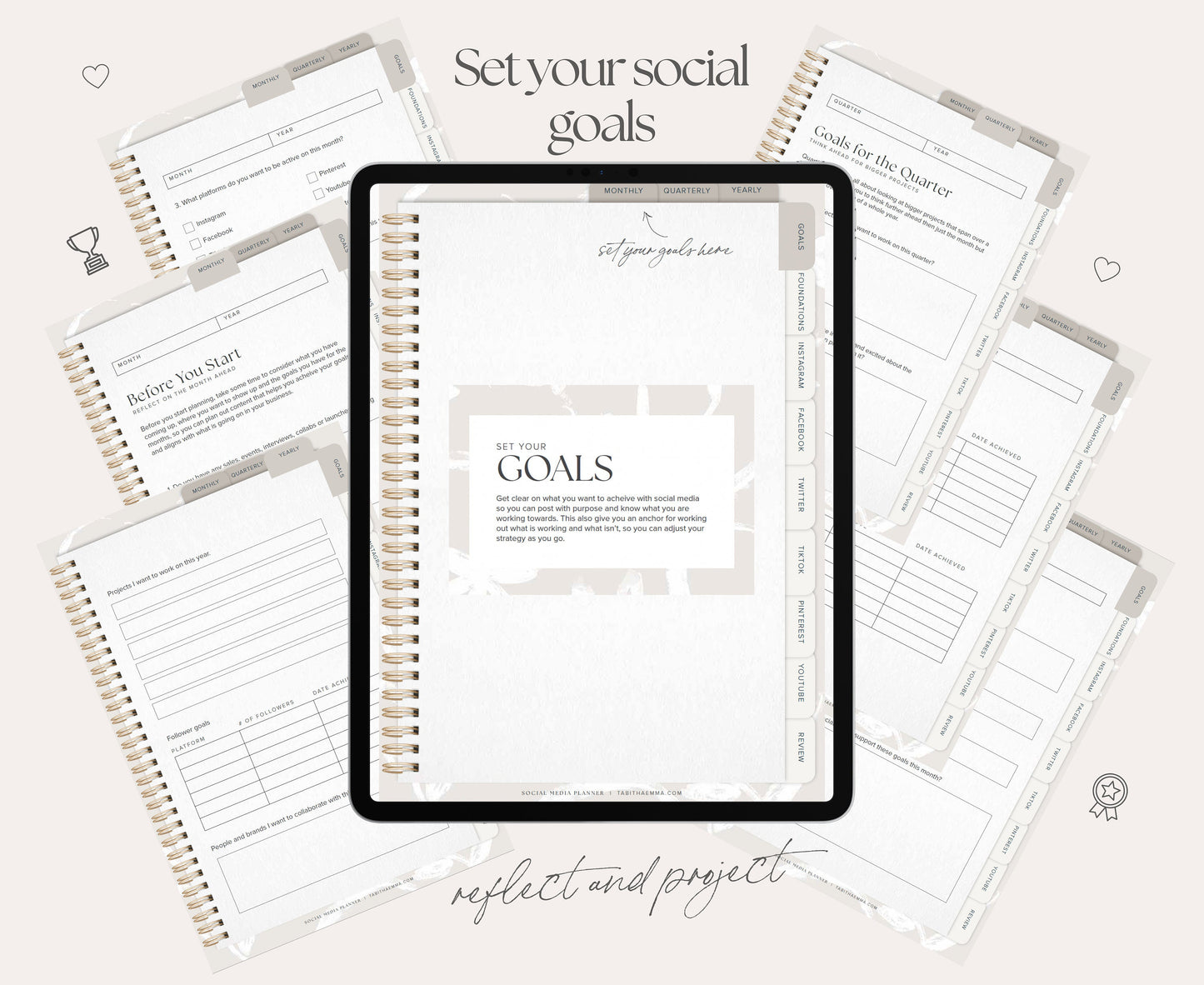 Social Media Digital Goal Planner for Business Owner PDF - Goodnotes Noteshelf and Notability (Digital Download)