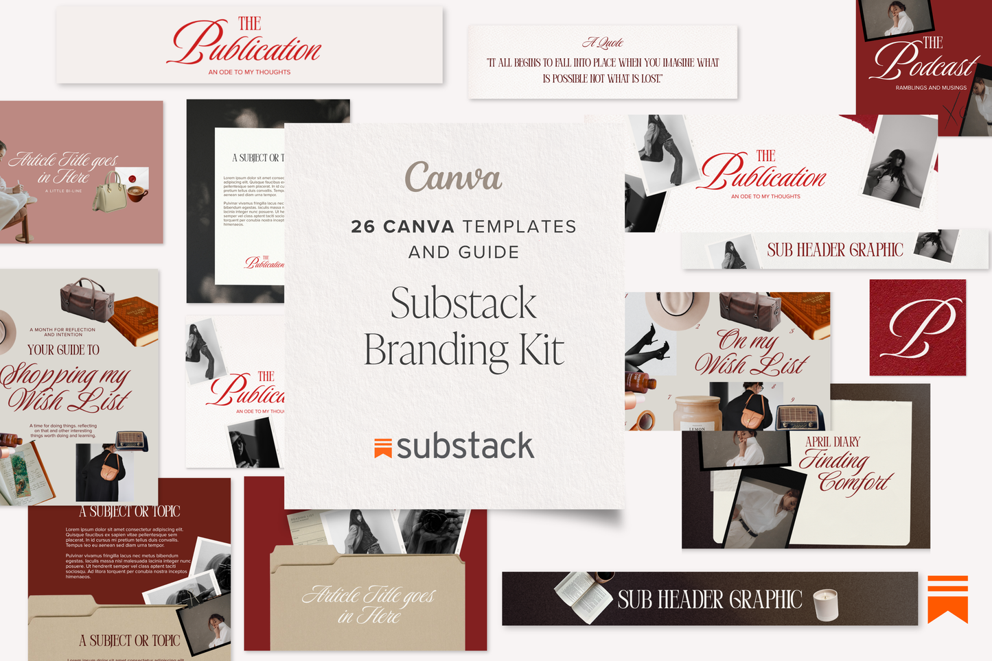 Substack Branding Kit Canva Templates - Editorial Newsletter Graphics Bundle and Branding Guide
