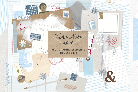 Notes & Planning Collage Elements PNG Bundle | 150+ Scrapbook Papers, Stickers, Tape, Clips , Journal Graphics (Digital Download)