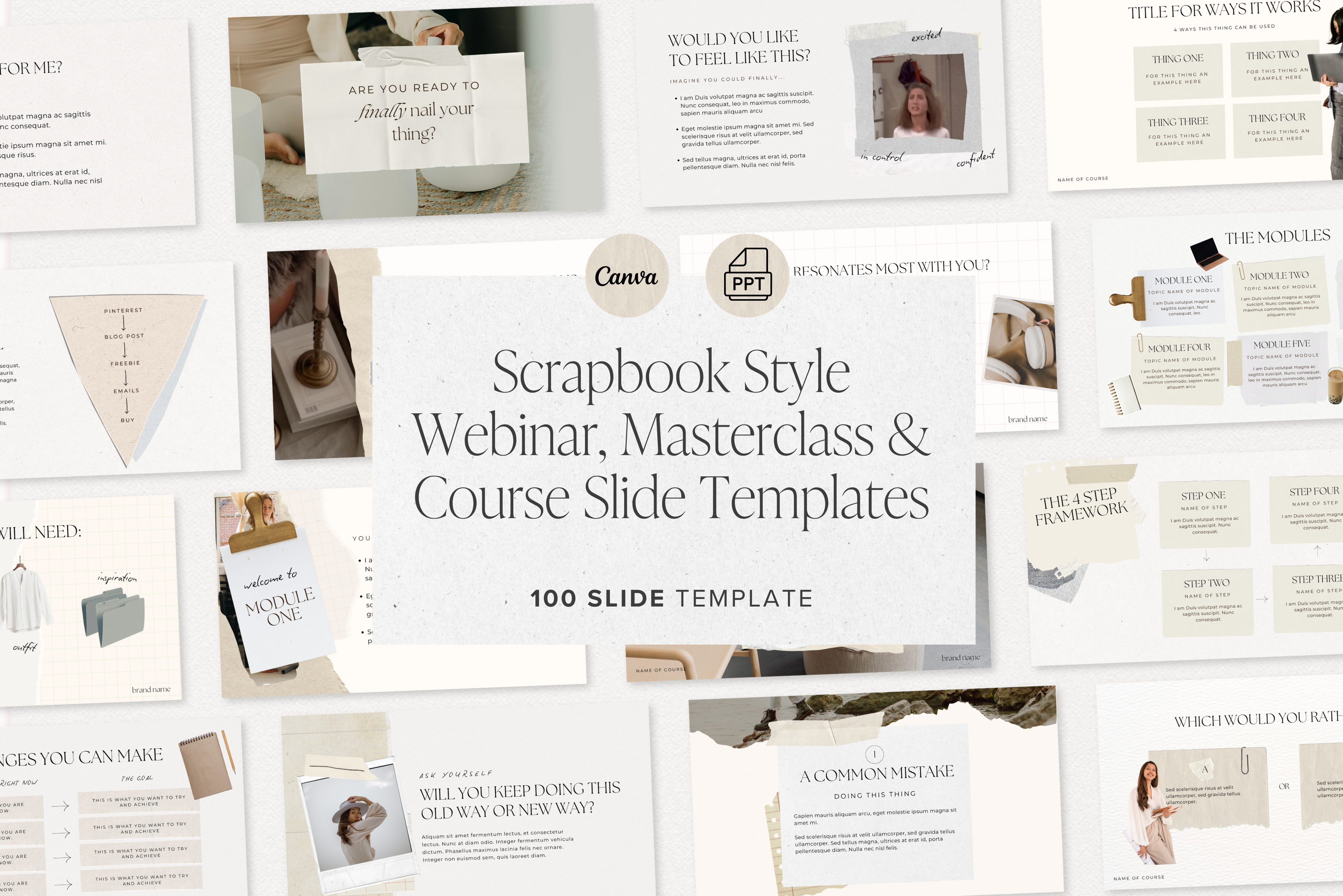 Course Presentation Slide Deck Scrapbook Collage 100 Slides for Canva ...