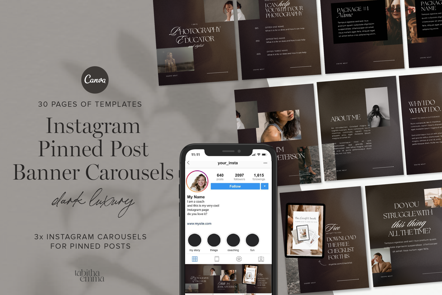 Instagram Pinned Post Banner Dark Mode Carousels Template Seamless Promotional IG Carousels (Digital Download)