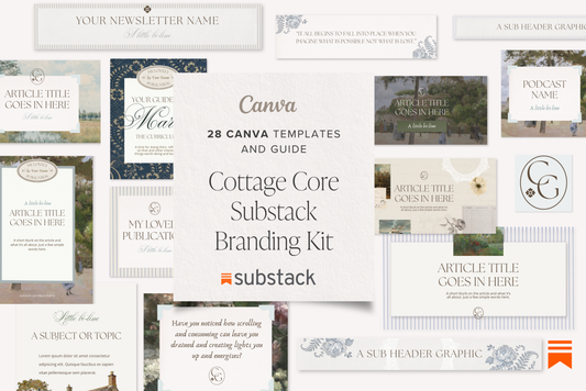 Substack Branding Kit Canva Templates - Cottage Core Newsletter Graphics Bundle and Branding Guide (Digital Product)