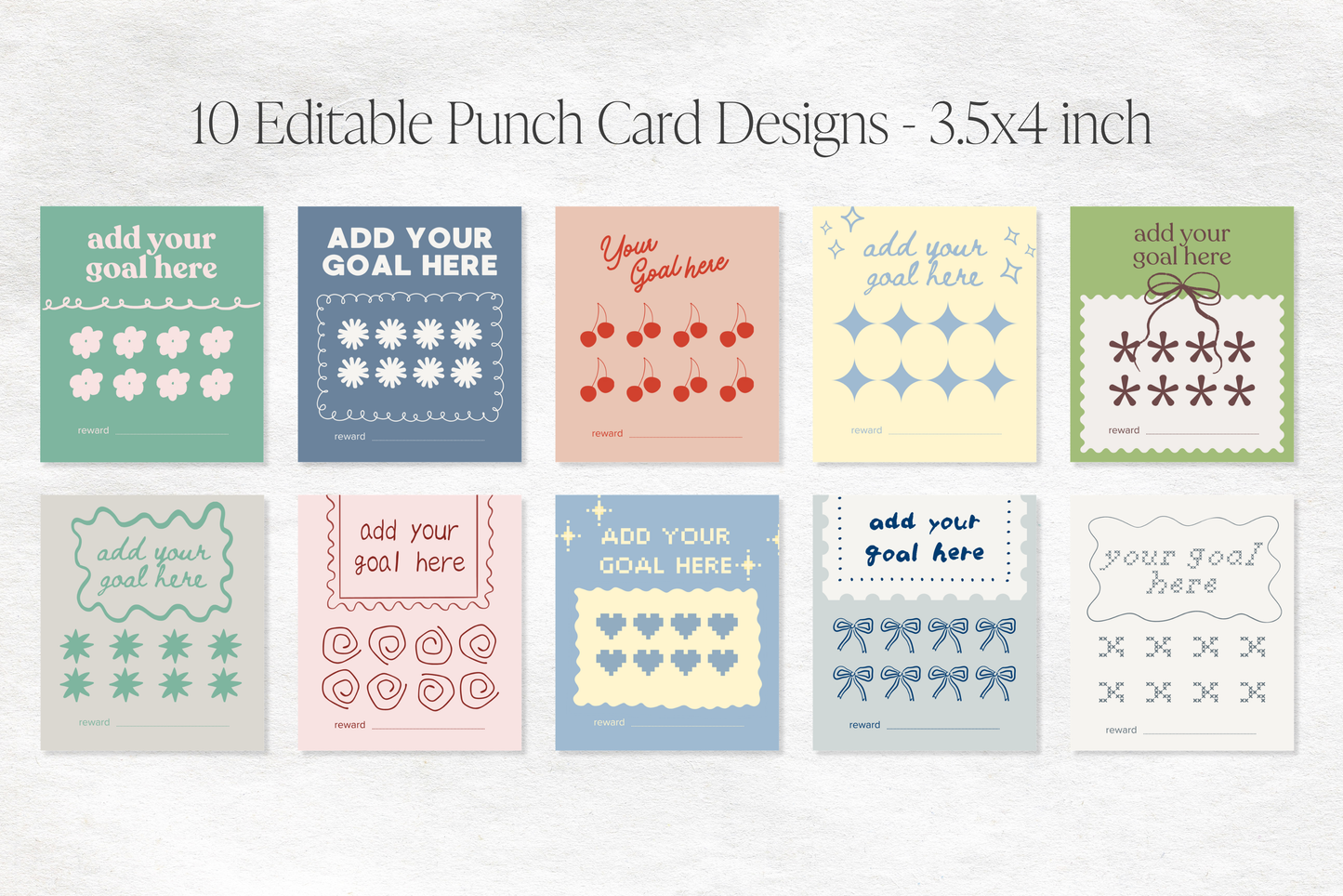Customizable Goal Habit Tracking Punch Cards Printable | 10 Canva Editable Punch Cards to Gamify Goals | Digital Download