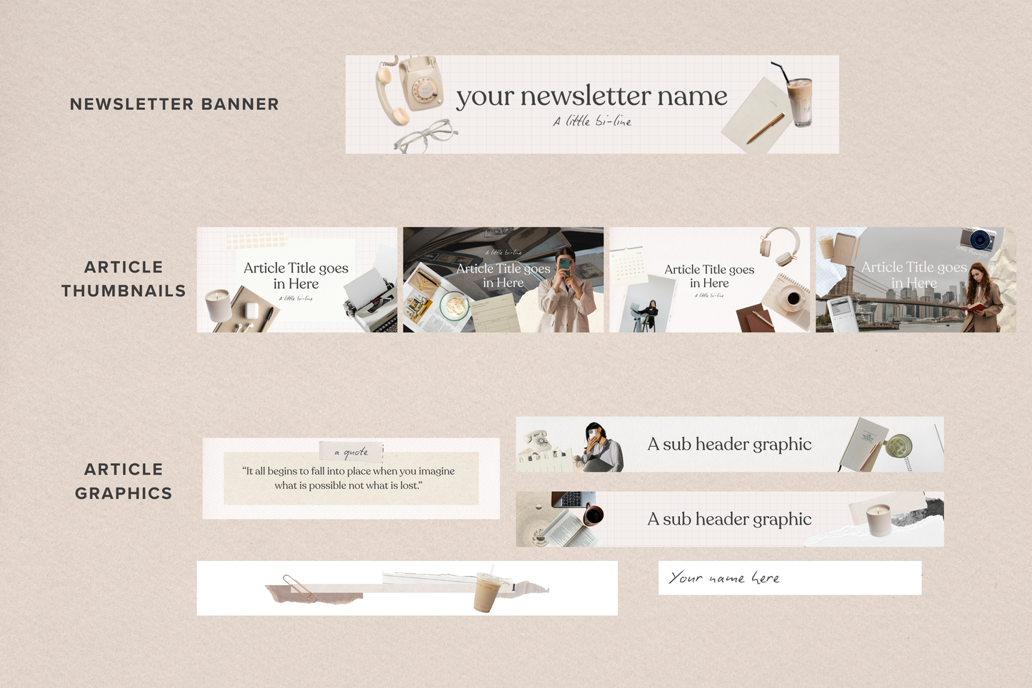 Substack Branding Kit Canva Templates - Scrapbook Style Newsletter Graphics Bundle and Branding Guide (Digital Download)