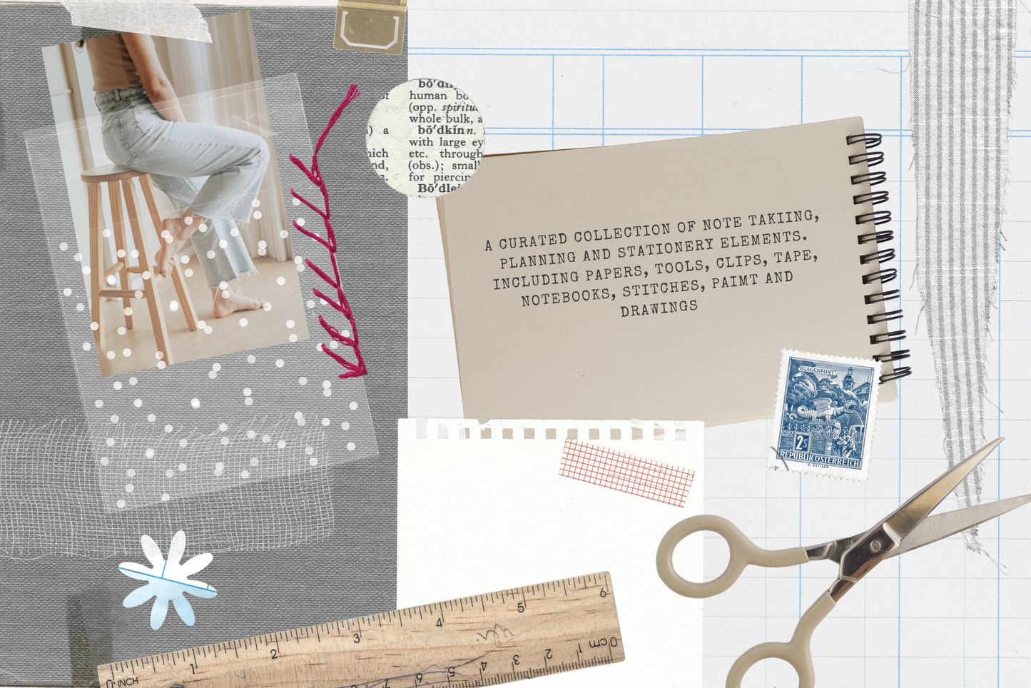 Notes & Planning Collage Elements PNG Bundle | 150+ Scrapbook Papers, Stickers, Tape, Clips , Journal Graphics (Digital Download)