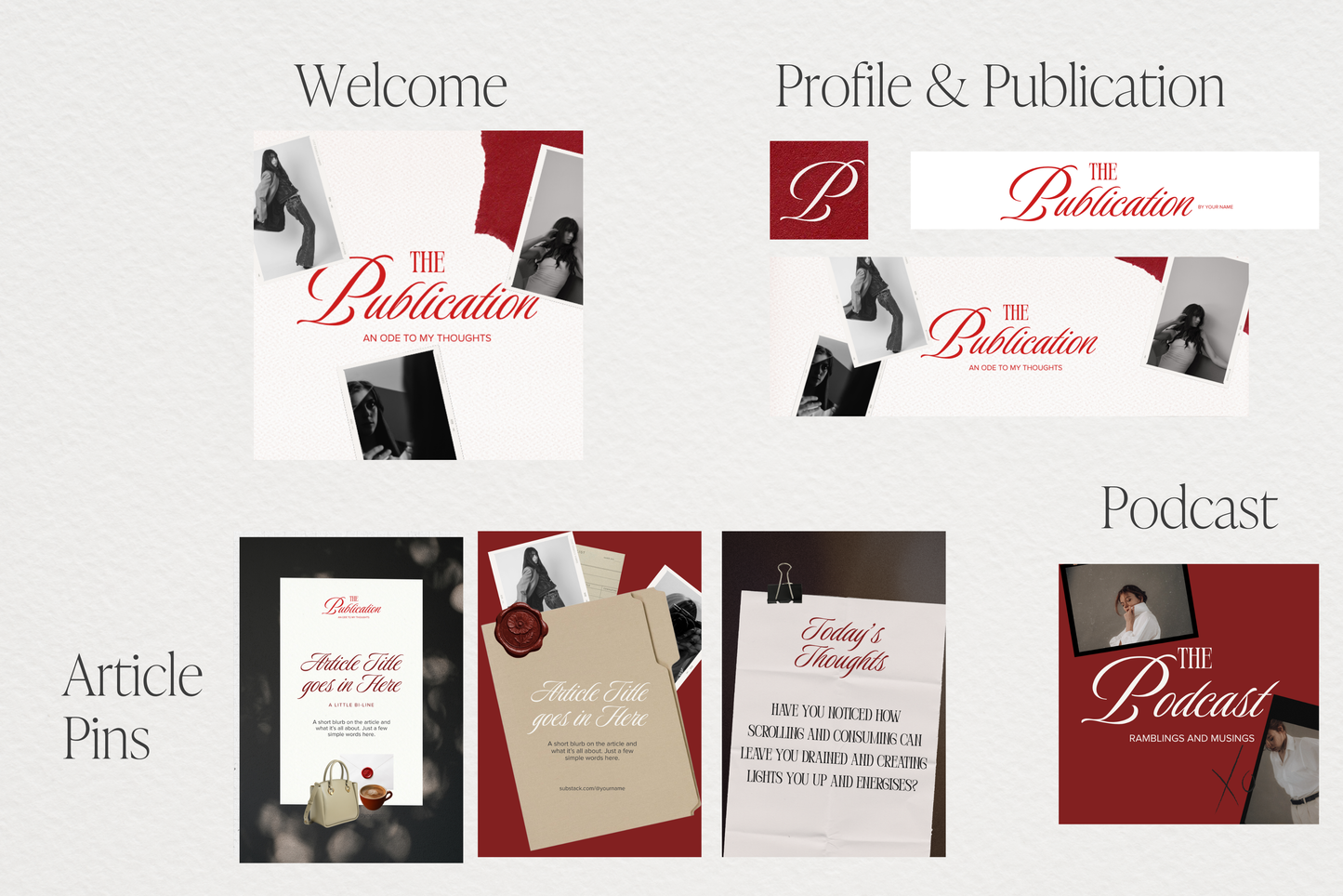 Substack Branding Kit Canva Templates - Editorial Newsletter Graphics Bundle and Branding Guide