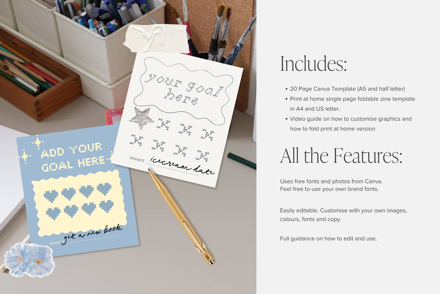 Customizable Goal Habit Tracking Punch Cards Printable | 10 Canva Editable Punch Cards to Gamify Goals | Digital Download