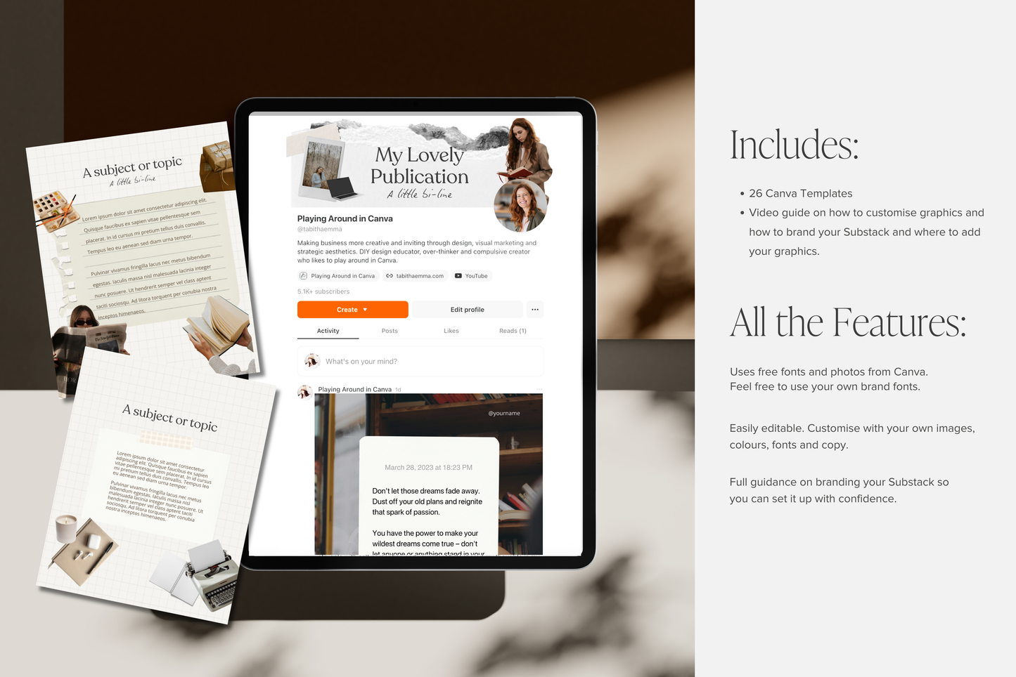 Substack Branding Kit Canva Templates - Scrapbook Style Newsletter Graphics Bundle and Branding Guide (Digital Download)