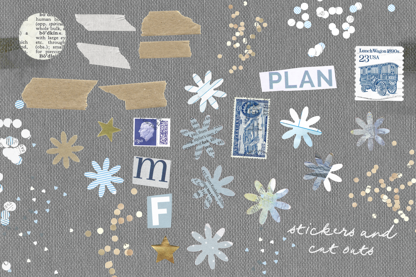Notes & Planning Collage Elements PNG Bundle | 150+ Scrapbook Papers, Stickers, Tape, Clips , Journal Graphics (Digital Download)