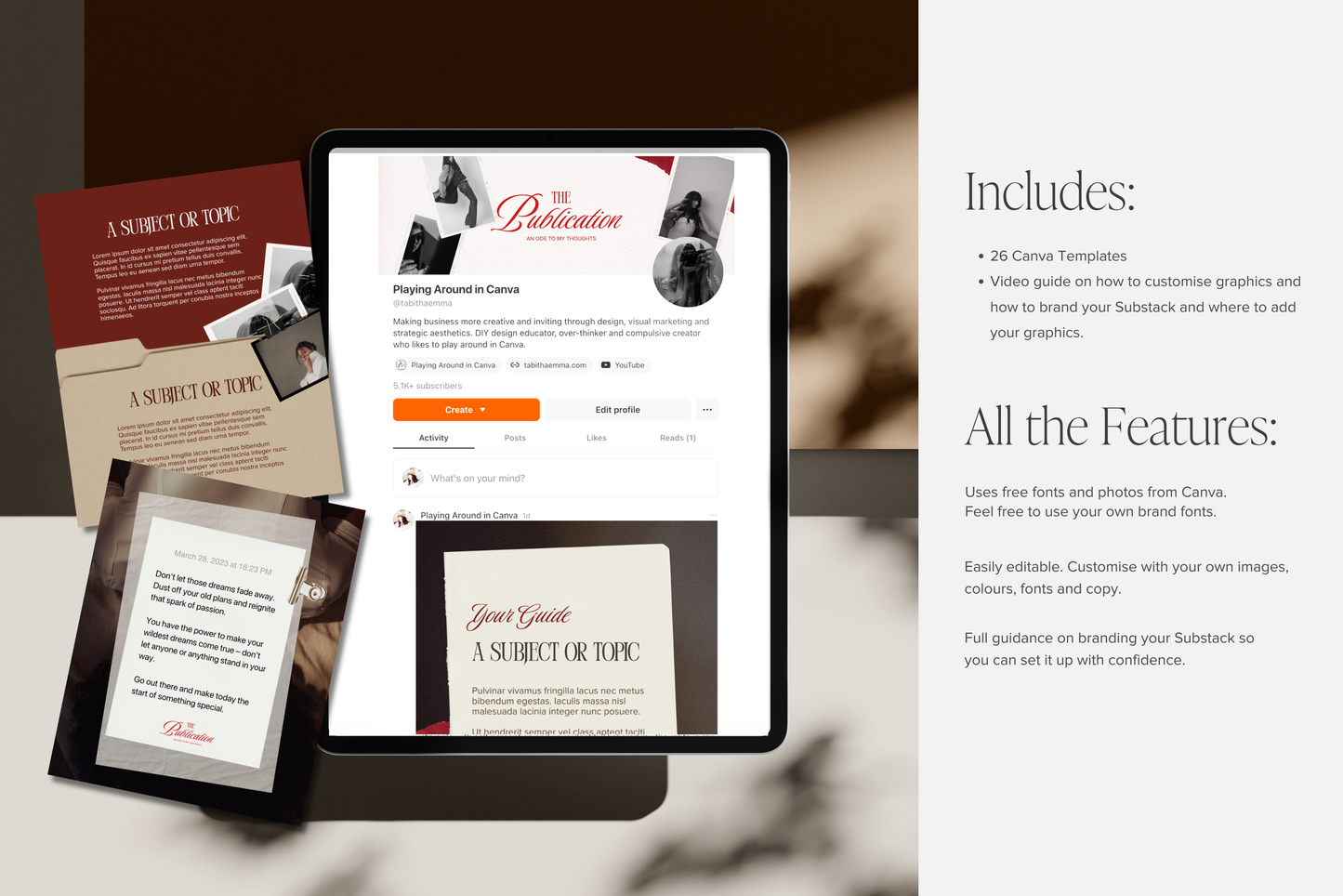 Substack Branding Kit Canva Templates - Editorial Newsletter Graphics Bundle and Branding Guide