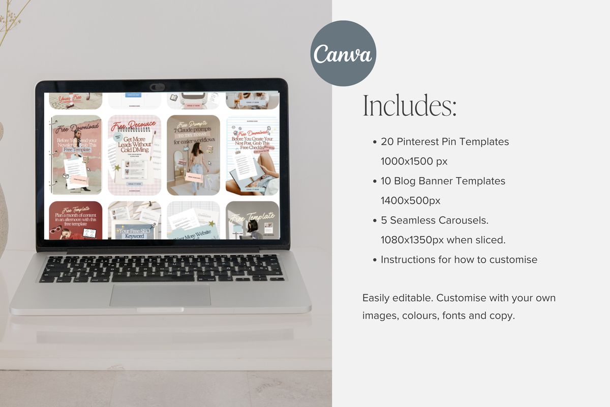Lead Magnet Promo Templates for Canva | 20 Pinterest Pins, 10 Blog Banners, 5 Instagram Seamless Carousels | Opt-In Graphics