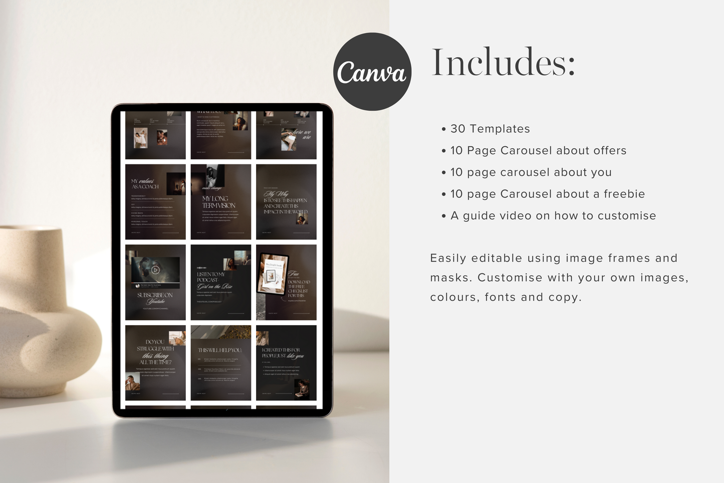 Instagram Pinned Post Banner Dark Mode Carousels Template Seamless Promotional IG Carousels (Digital Download)