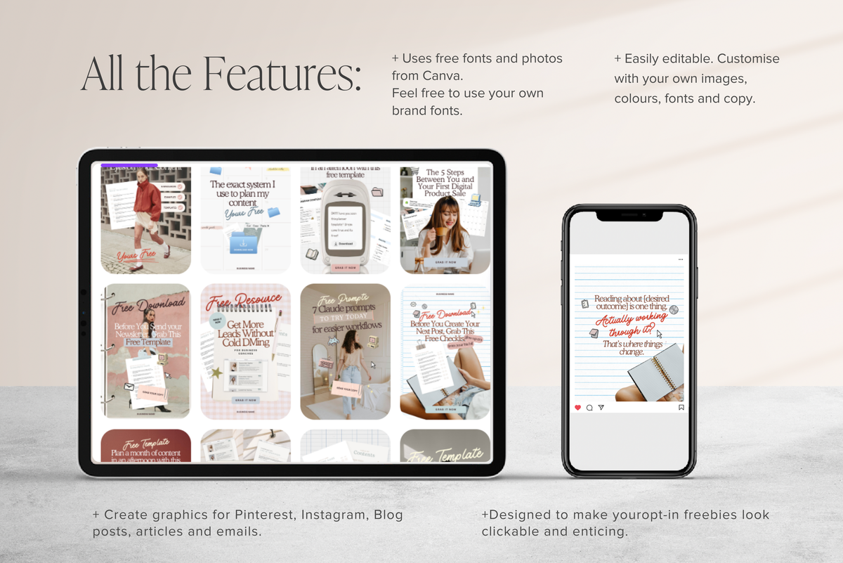 Lead Magnet Promo Templates for Canva | 20 Pinterest Pins, 10 Blog Banners, 5 Instagram Seamless Carousels | Opt-In Graphics